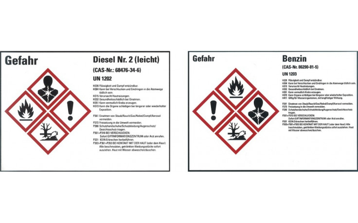 Heizöl UN 1202, Gefahrstoffetiketten gemäß CLP/GHS, PVC-Klebefolie 105x148 mm