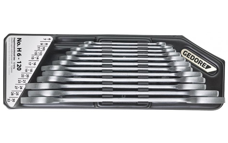 Doppelmaulschlüsselsatz DIN 3110 Chrom-Vanadium H6/120 12teilig mit Halter