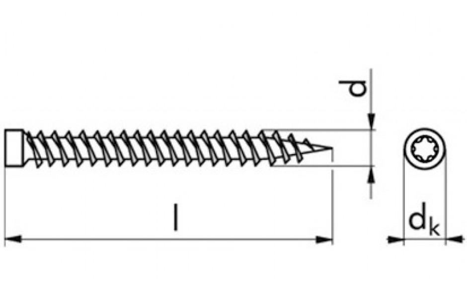 Turboschraube mit Zylinderkopf Ø8 - Stahl - verzinkt blau - 7,5 X 182 - TX30