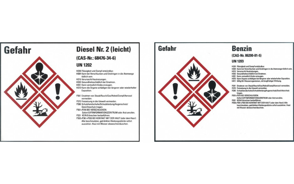 Heizöl UN 1202, Gefahrstoffetiketten gemäß CLP/GHS, PVC-Klebefolie 105x148 mm