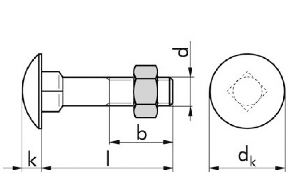 Flachrundschraube DIN 603 - 4.8 - verzinkt blau - M5 X 25 - mit Mutter