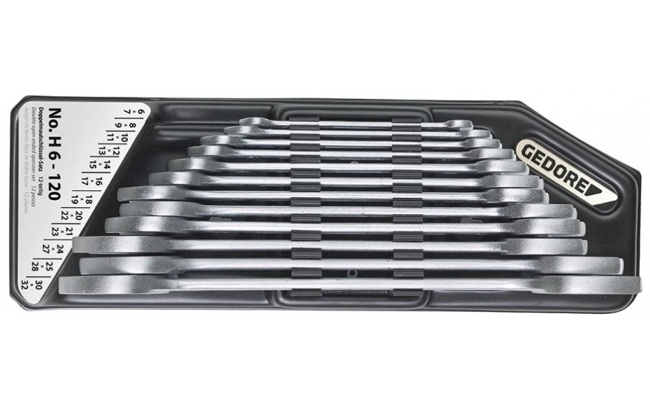 Doppelmaulschlüsselsatz DIN 3110 Chrom-Vanadium H6/120 12teilig mit Halter