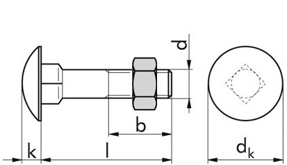 Flachrundschraube DIN 603 - 4.8 - verzinkt blau - M4 X 30 - mit Mutter